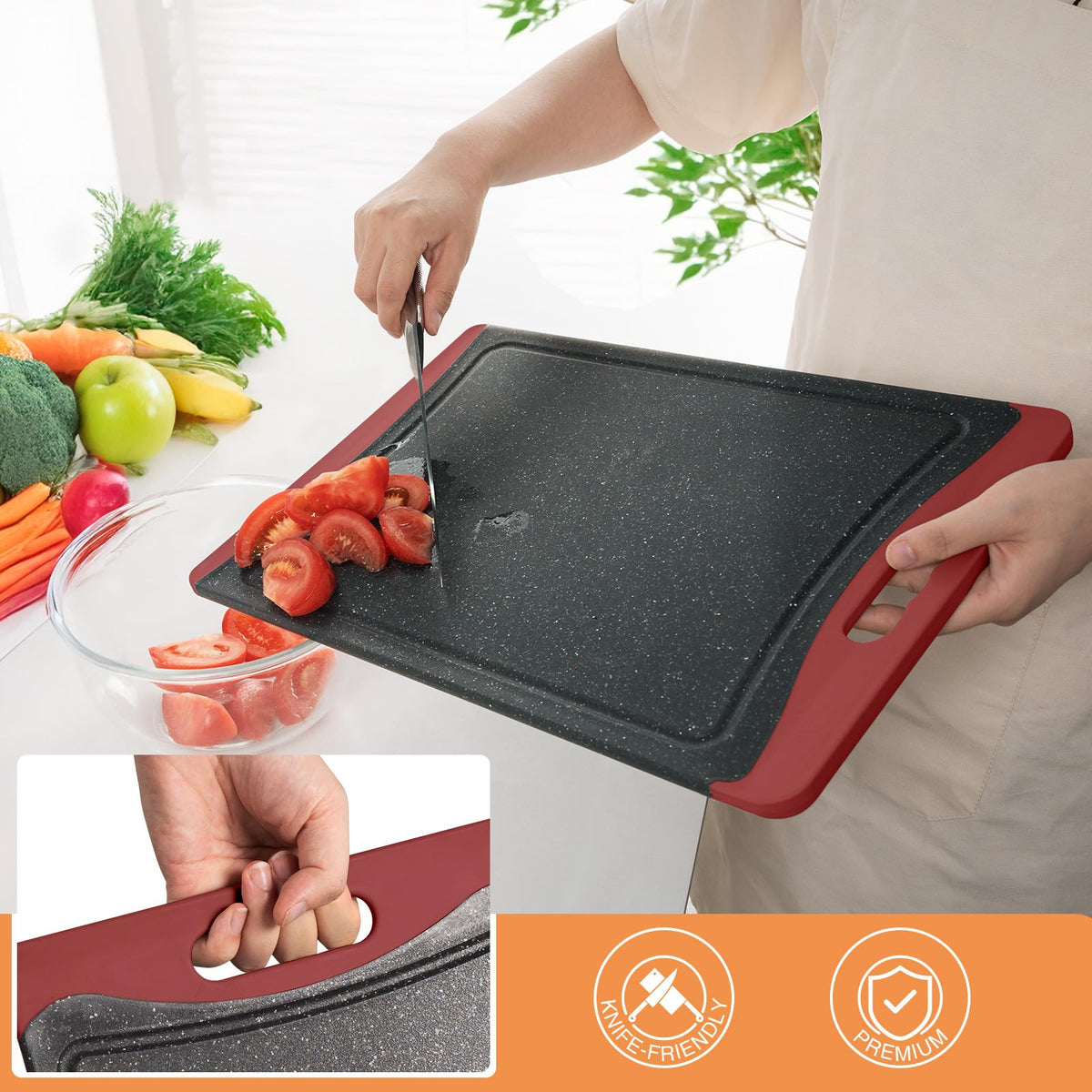 Empune medium cutting board in red for small chops and spices.