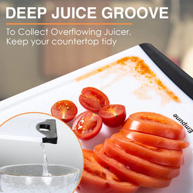 Empune cutting board set non-slip edge handles provides stable grip during slicing.