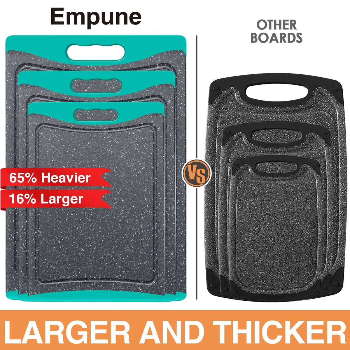Empune turquoise large cutting board perfect for vegetables and fruits in a busy kitchen