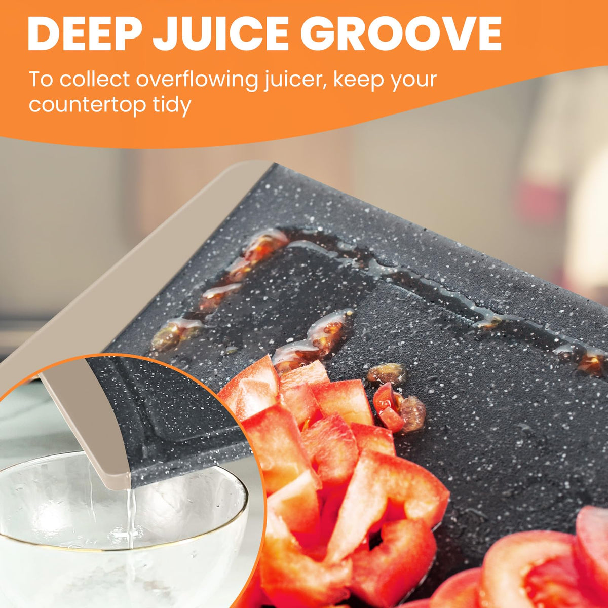 Empune cutting board with easy-grip handles for stable prep.