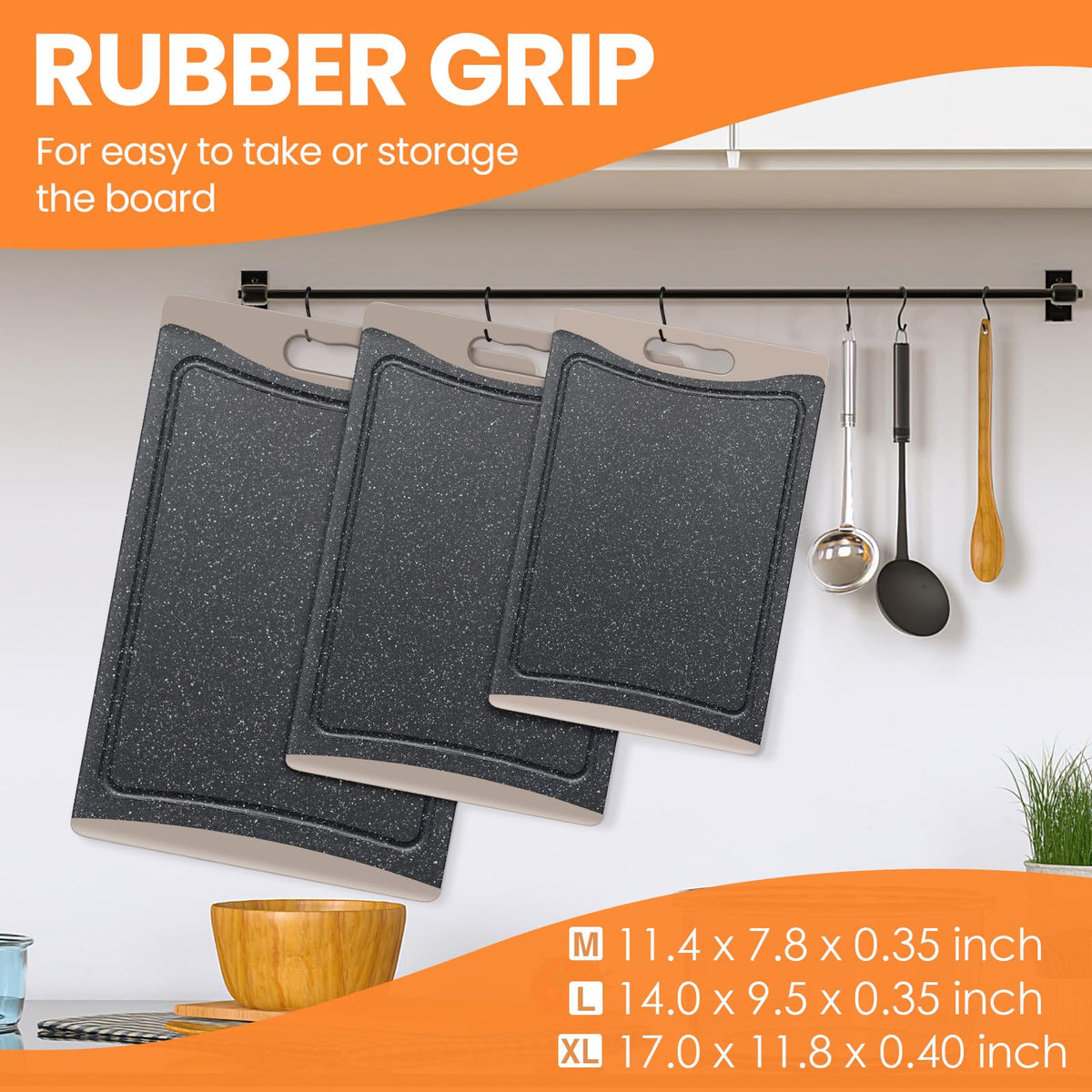 Empune cutting board with juice groove keeps counters clean.
