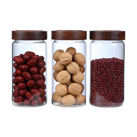Emrichhton 40.5 oz glass jar set with Acacia lids for pantry organization