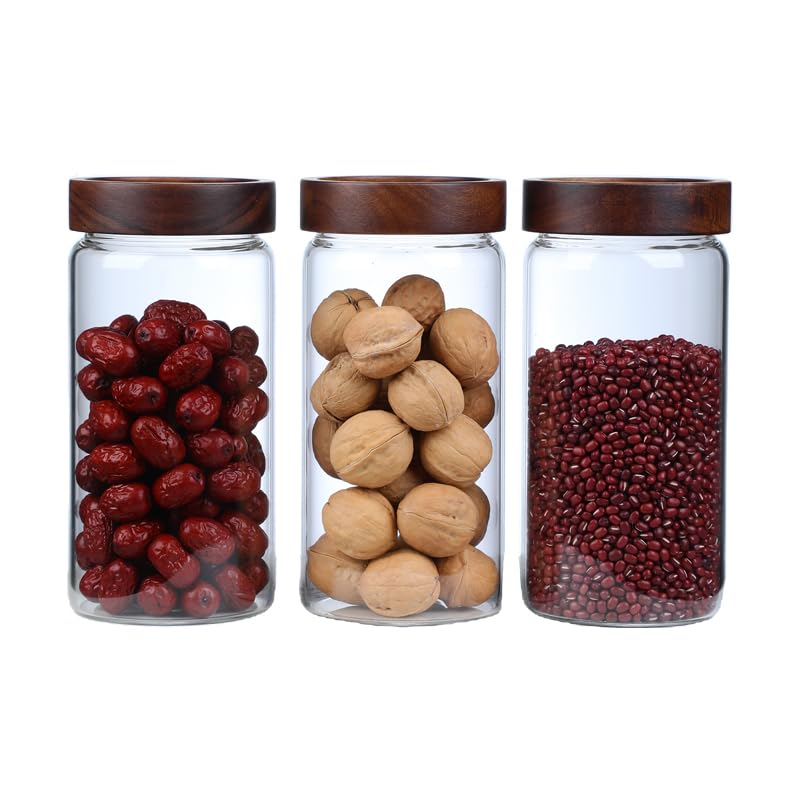 Emrichhton 40.5 oz glass jar set with Acacia lids for pantry organization