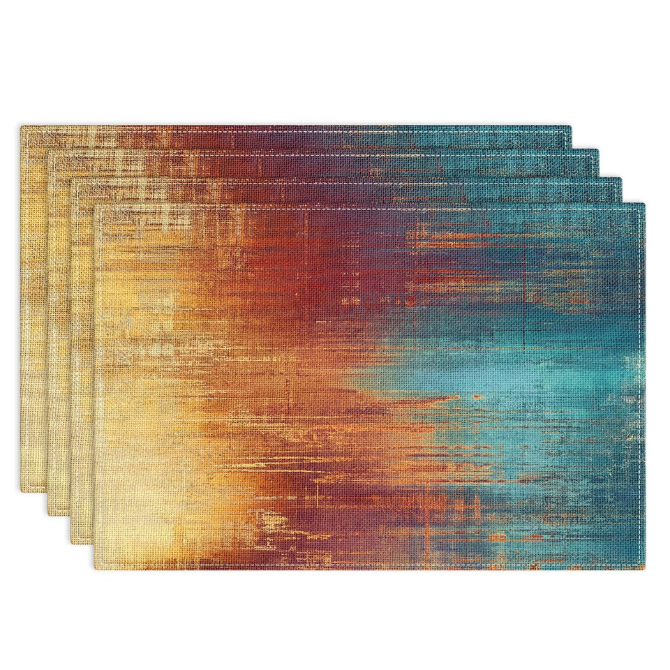 Emvency Farmhouse placemats with blue and orange abstract pattern for stylish outdoor dining.