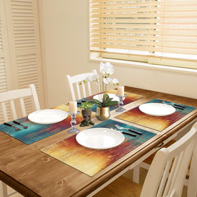 Emvency blue-orange design complements rustic table settings for gatherings.