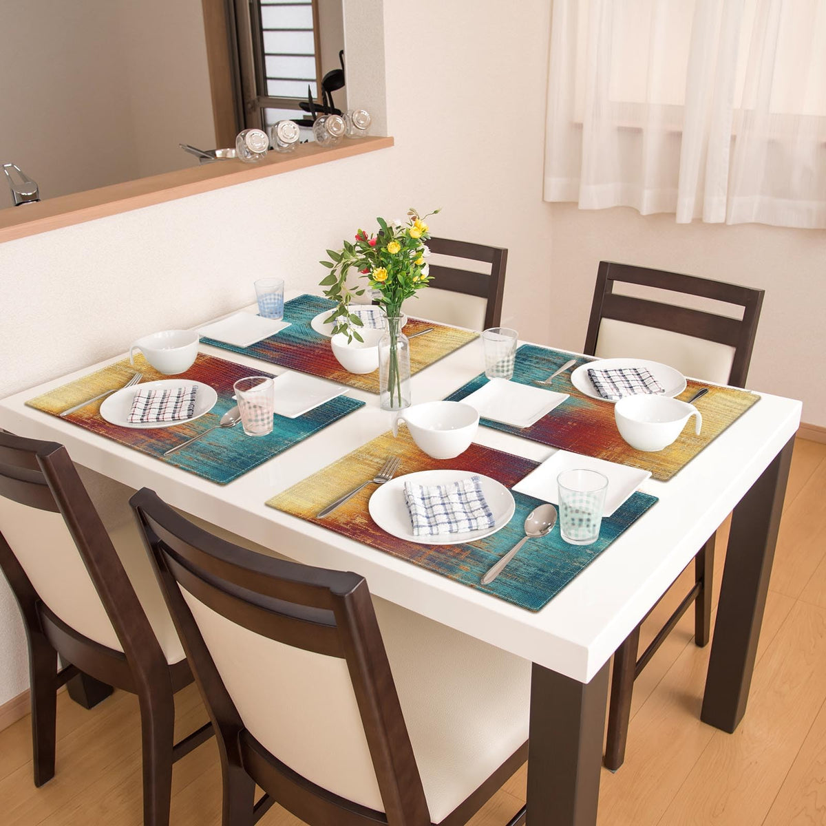Emvency linen placemats machine washable for easy cleanup after meals.