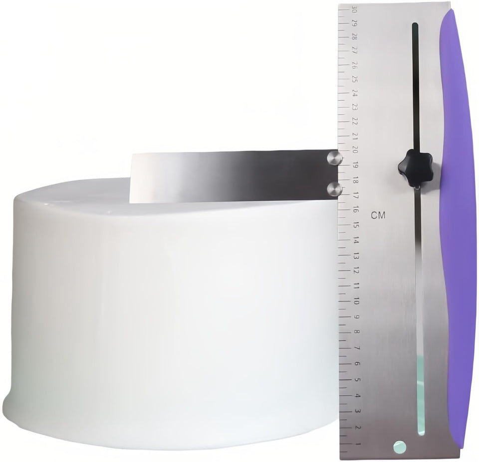 Enajucy 12 inch cake scraper with adjustable height for precise frosting edges.