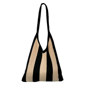 ENBEI crocheted tote bag with black stripes, ideal for daily carry.