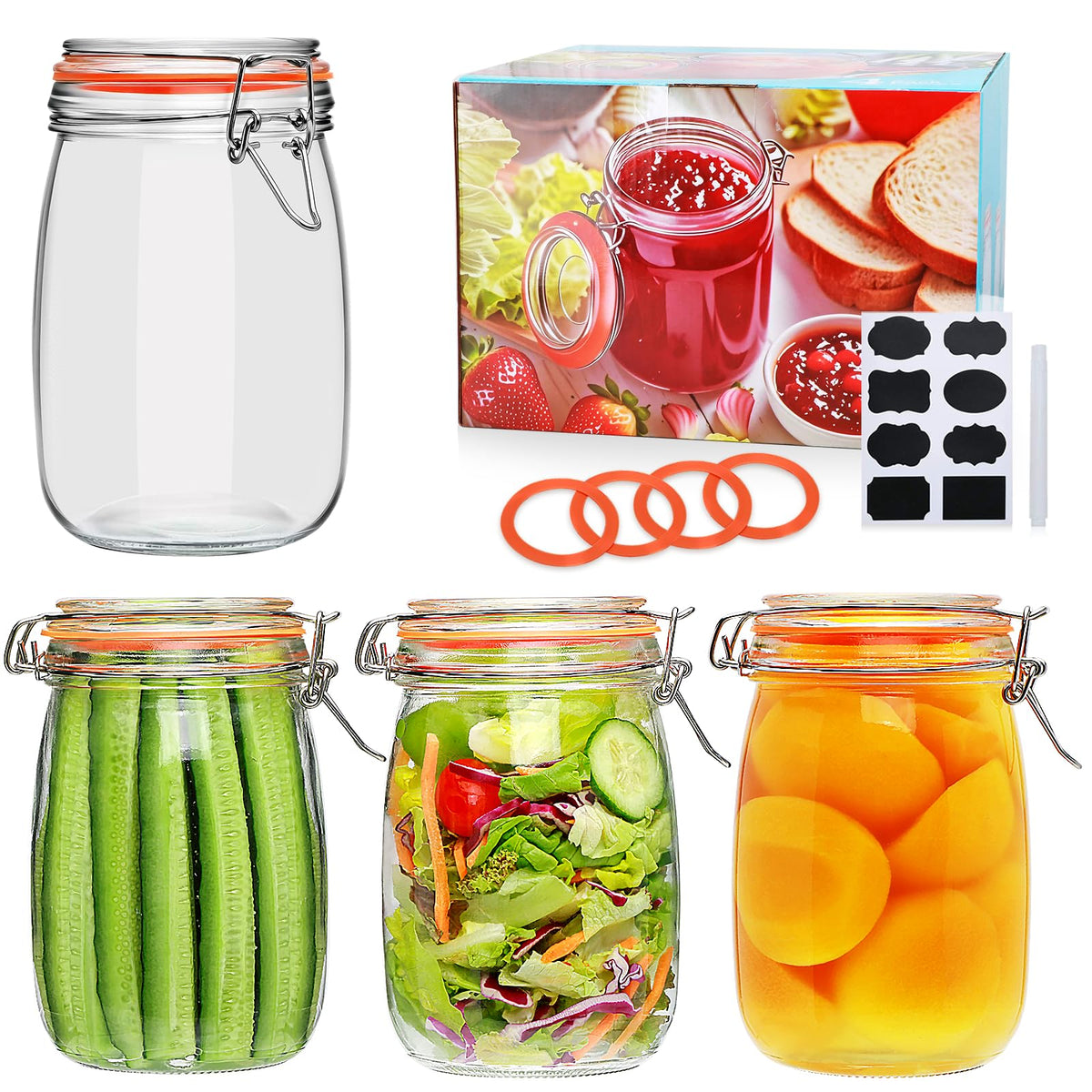 Encheng 32 oz wide-mouth mason jars set of four for organized pantry storage.