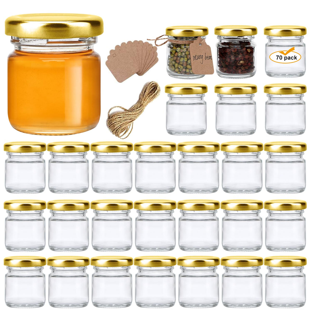 Encheng 1.5oz mini glass jar with clear body and gold lid for organized spice storage