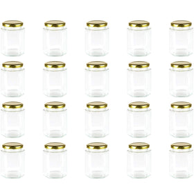 Encheng 10oz hexagon jar with golden lid for honey storage and gifts