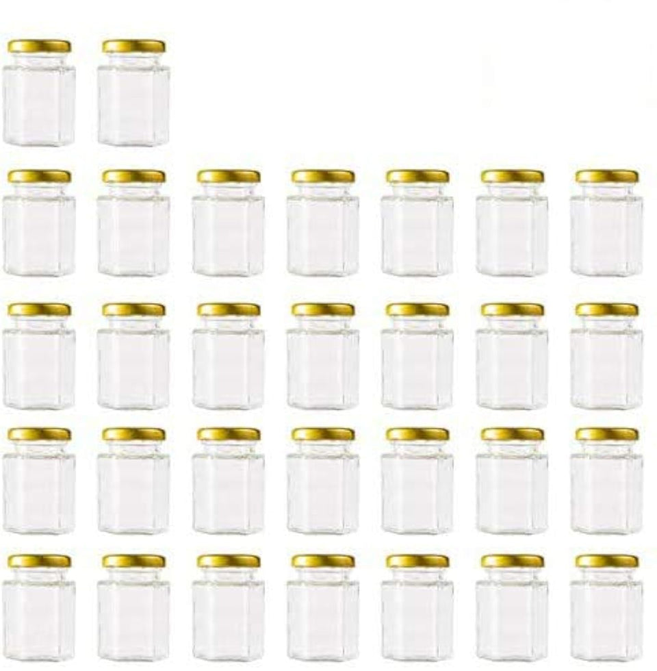 Encheng 4oz clear hexagon jar with golden lid for versatile storage