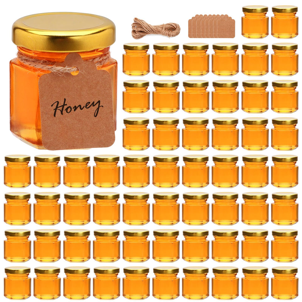 Encheng 60-pack mini honey jars with lids for party favors and samples.