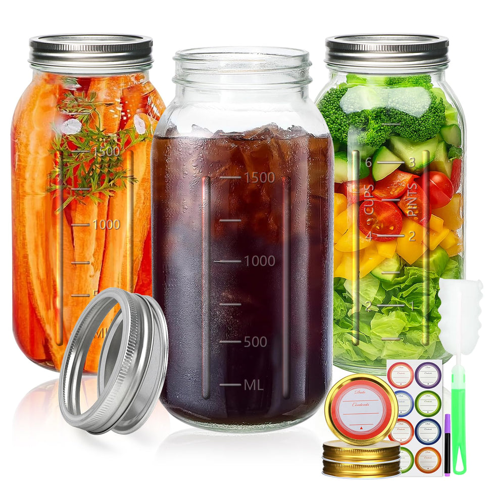 Encheng 64 oz wide mouth mason jar with lid and band for durable storage