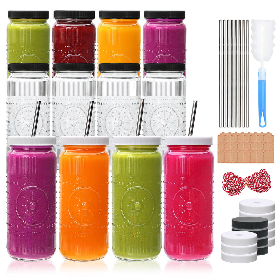 Encheng embossed 16oz juice bottle with textured design for elegant drinkware.