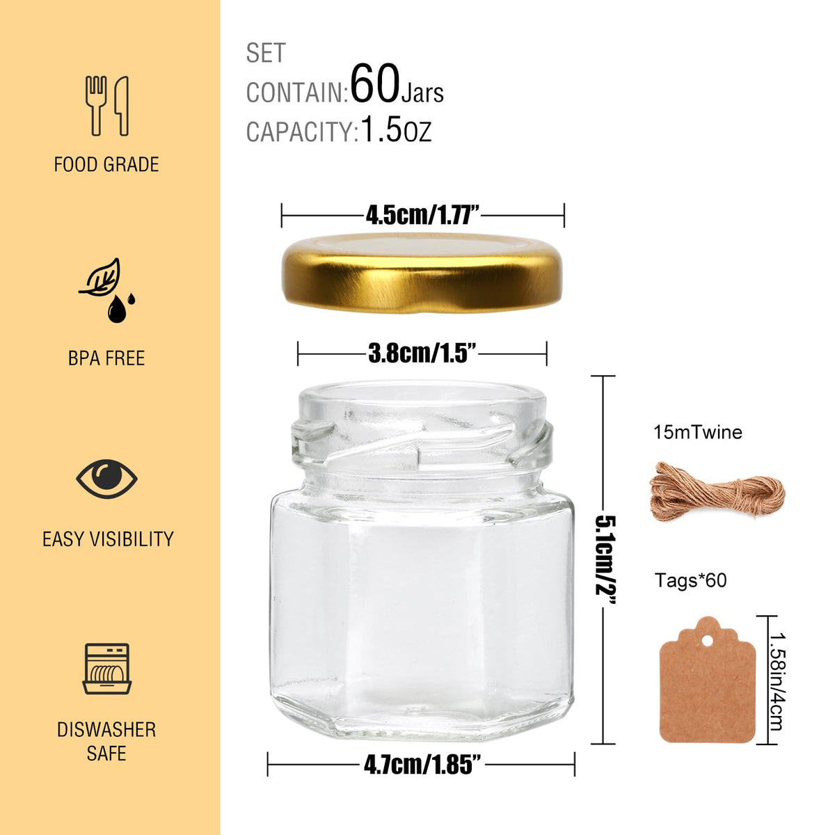 Encheng hexagonal mini jar design adds decorative flair to desserts.