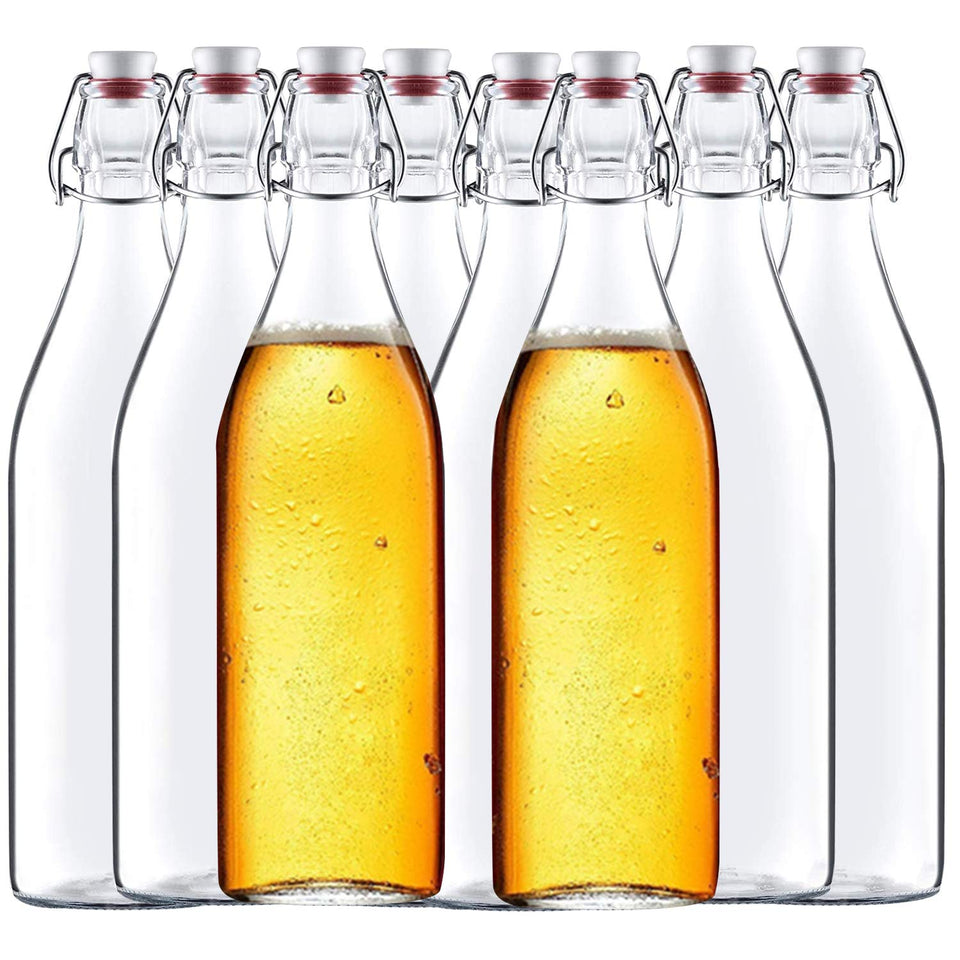 Encheng 32oz clear glass bottle with airtight lid for fresh beverages.