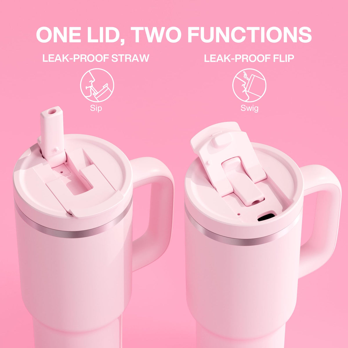 ENCOOL 32 oz tumbler with flip-top lid prevents spills during travel.