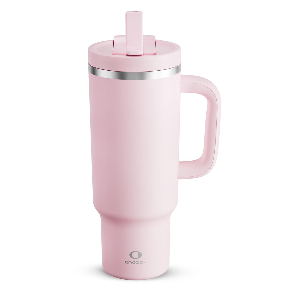 ENCOOL 40 oz tumbler with handle and straw keeps drinks cold longer