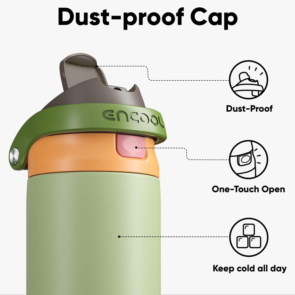ENCOOL double-wall insulation bottle keeps beverages cold during long workdays.