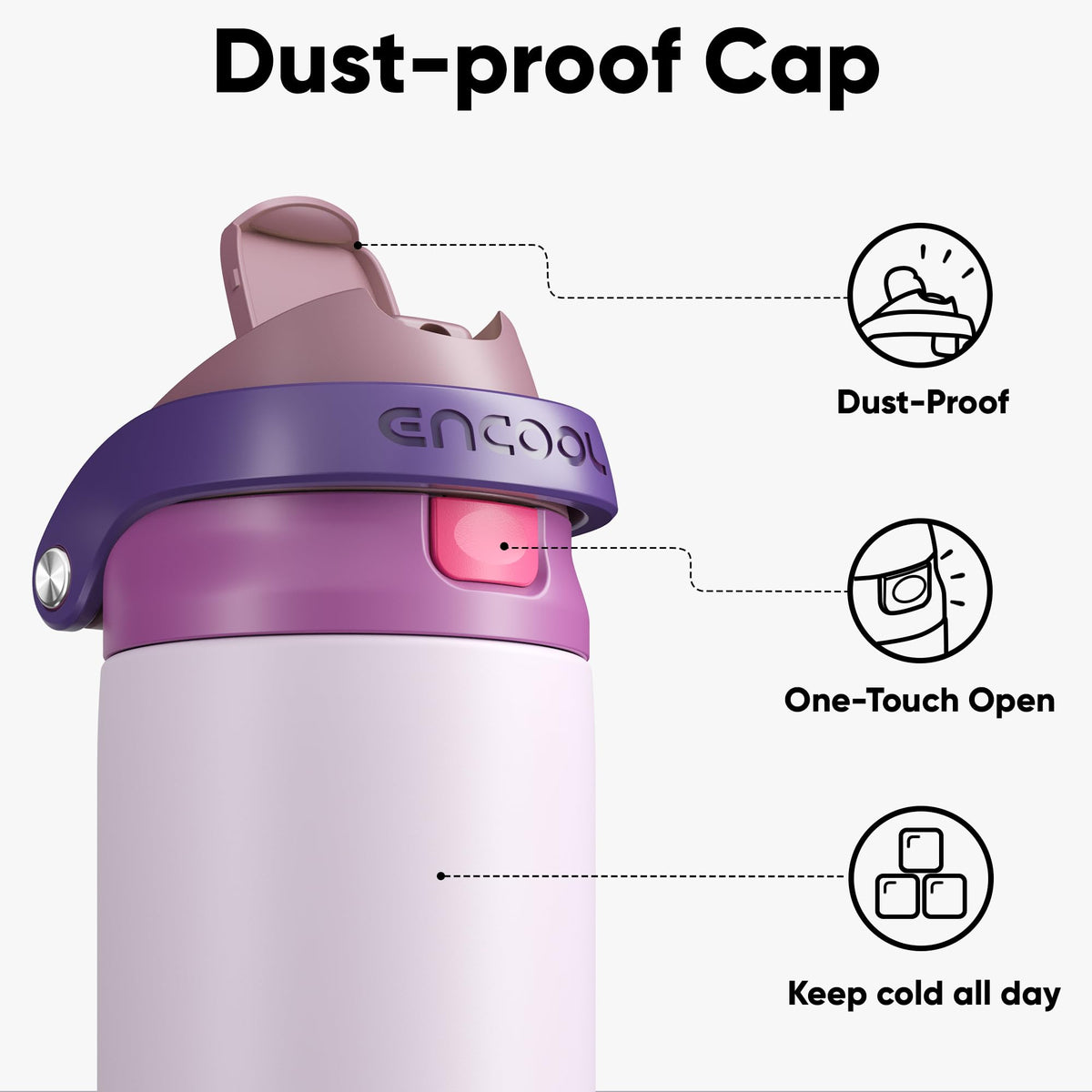 ENCOOL dual-sip design with straw lid and chug opening for versatile hydration on the go.
