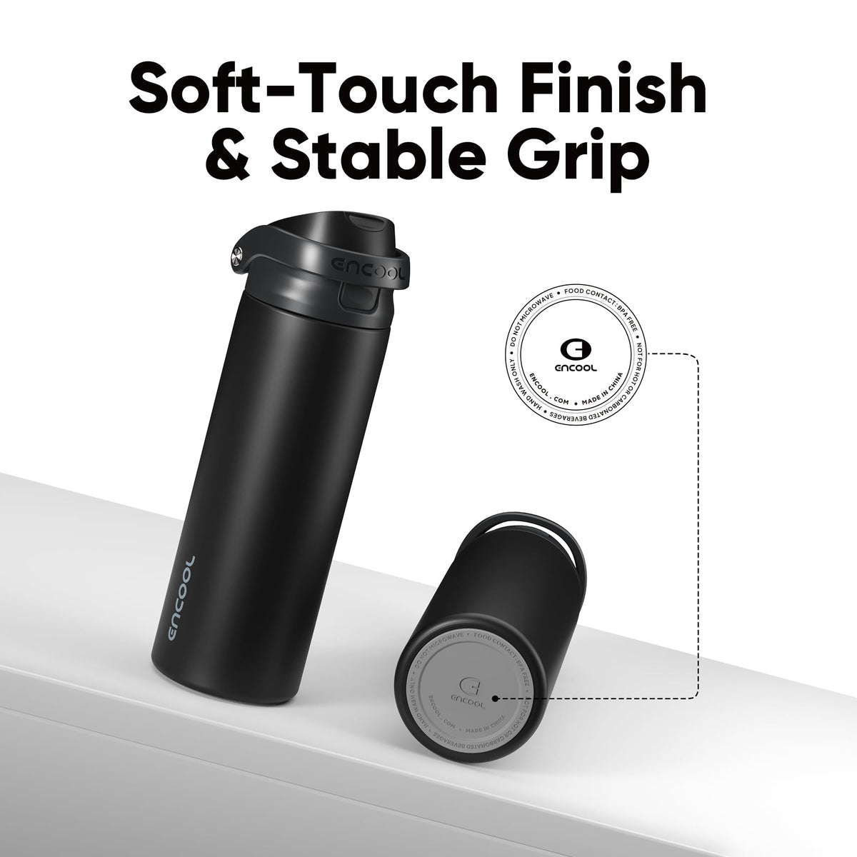 ENCOOL jet-black bottle with sleek, durable finish