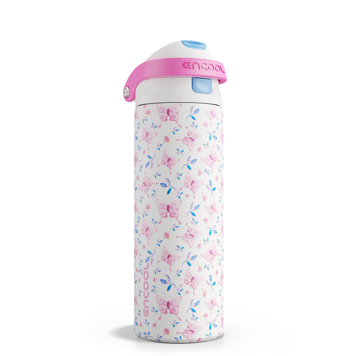 ENCOOL 24oz leakproof bottle with straw and blossom butterfly design for all-day cold drinks
