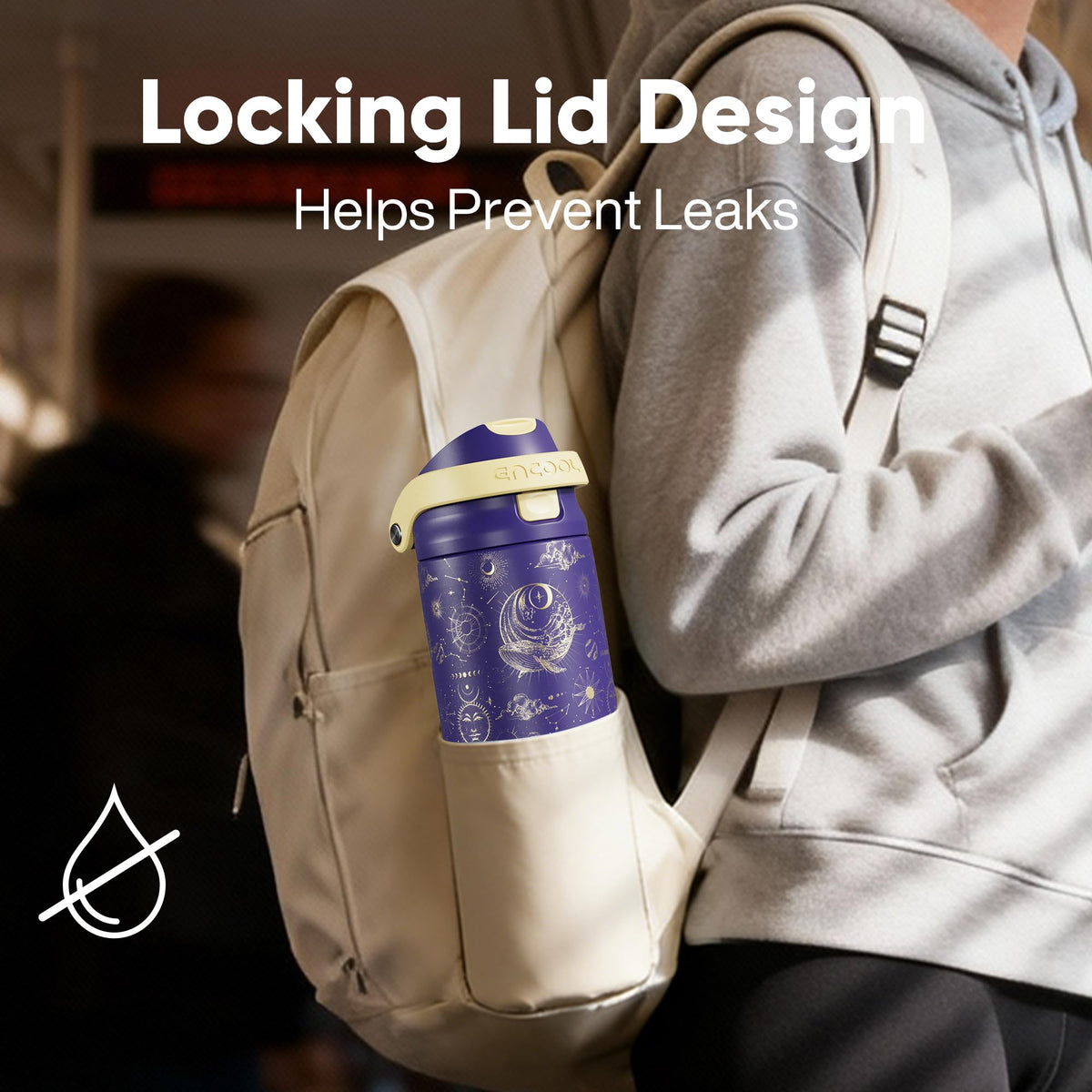 ENCOOL reinforced lid bottle designed for durable daily opening and closing.