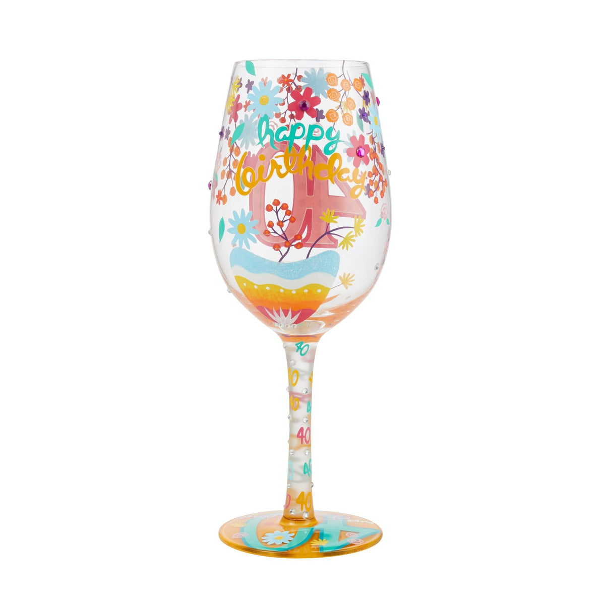 Enesco colorful flowers on hand-blown glass create a vibrant celebration centerpiece.