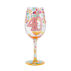 Enesco Designs by Lolita happy 40th birthday wine glass with vibrant hand-painted design for celebrations.
