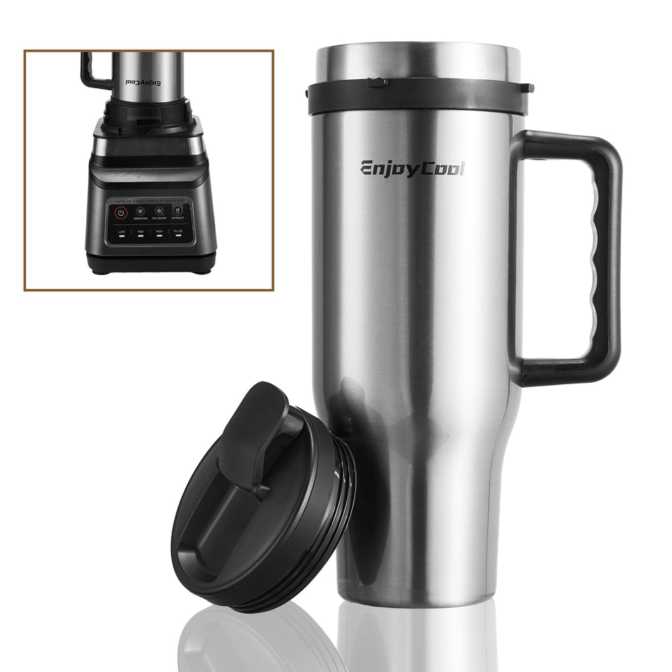EnjoyCool 40oz insulated Ninja cup with lip-clasp for seamless blending and drinking.