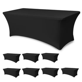 Enjoyidea 6ft fitted black tablecloth close-up showing snug fit