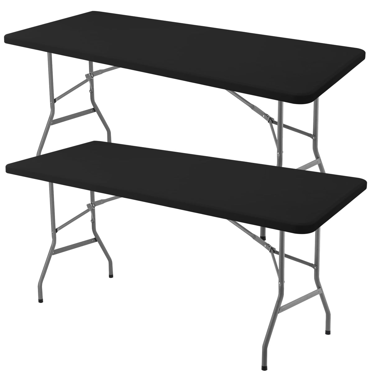 Enjoyidea fitted table cloth 72x42 two-pack in black with elastic fit for secure setup.