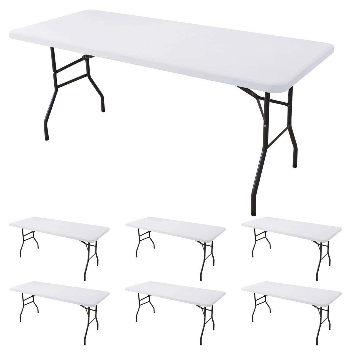 Enjoyidea fitted tablecloth on a 6 ft white table in a dining room for a neat, elegant look.
