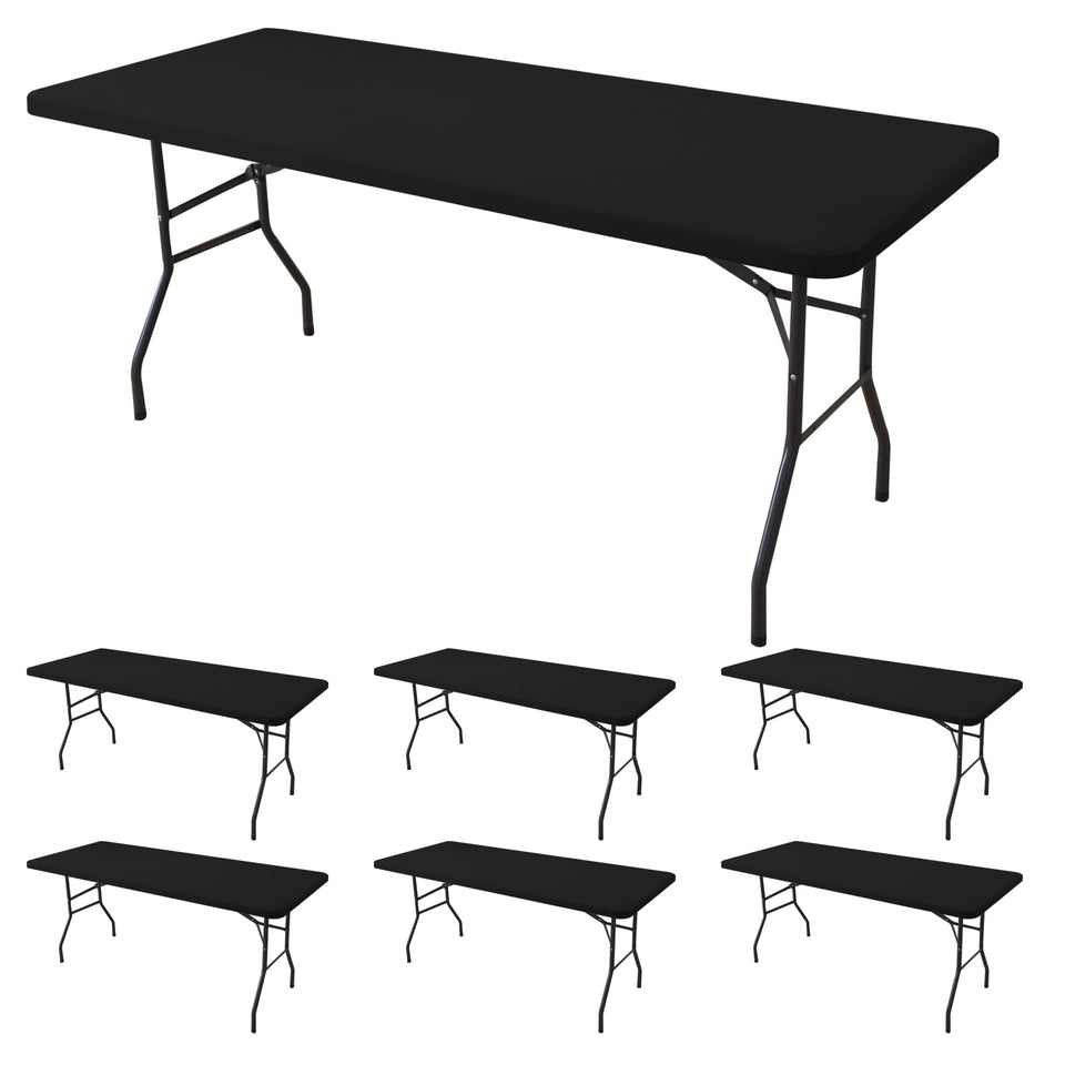 Enjoyidea fitted tablecloth with 8 ft elastic edge for a secure table fit.