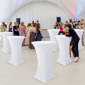Enjoyidea highboy bar table cover in white provides a sleek, professional look.
