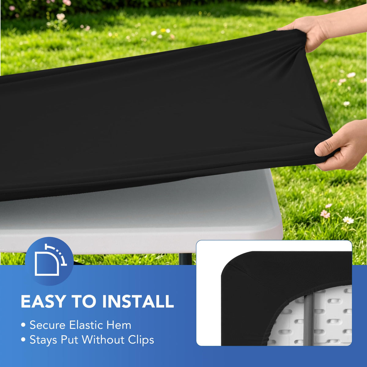 Enjoyidea outdoor picnic tablecloth shown on 6 ft table for versatile patio dining.