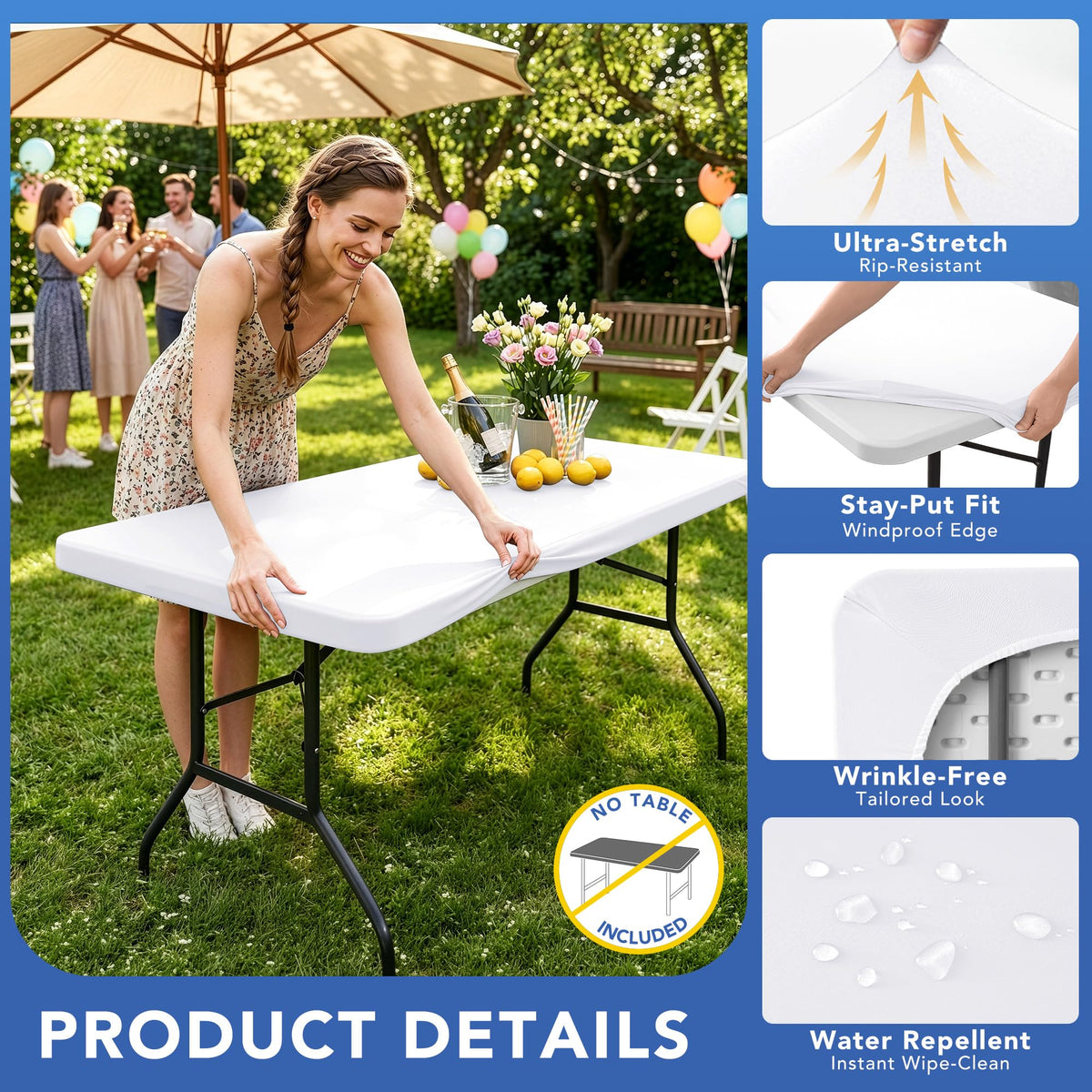 Close-up of Enjoyidea elastic edge securing the fitted tablecloth on a table.