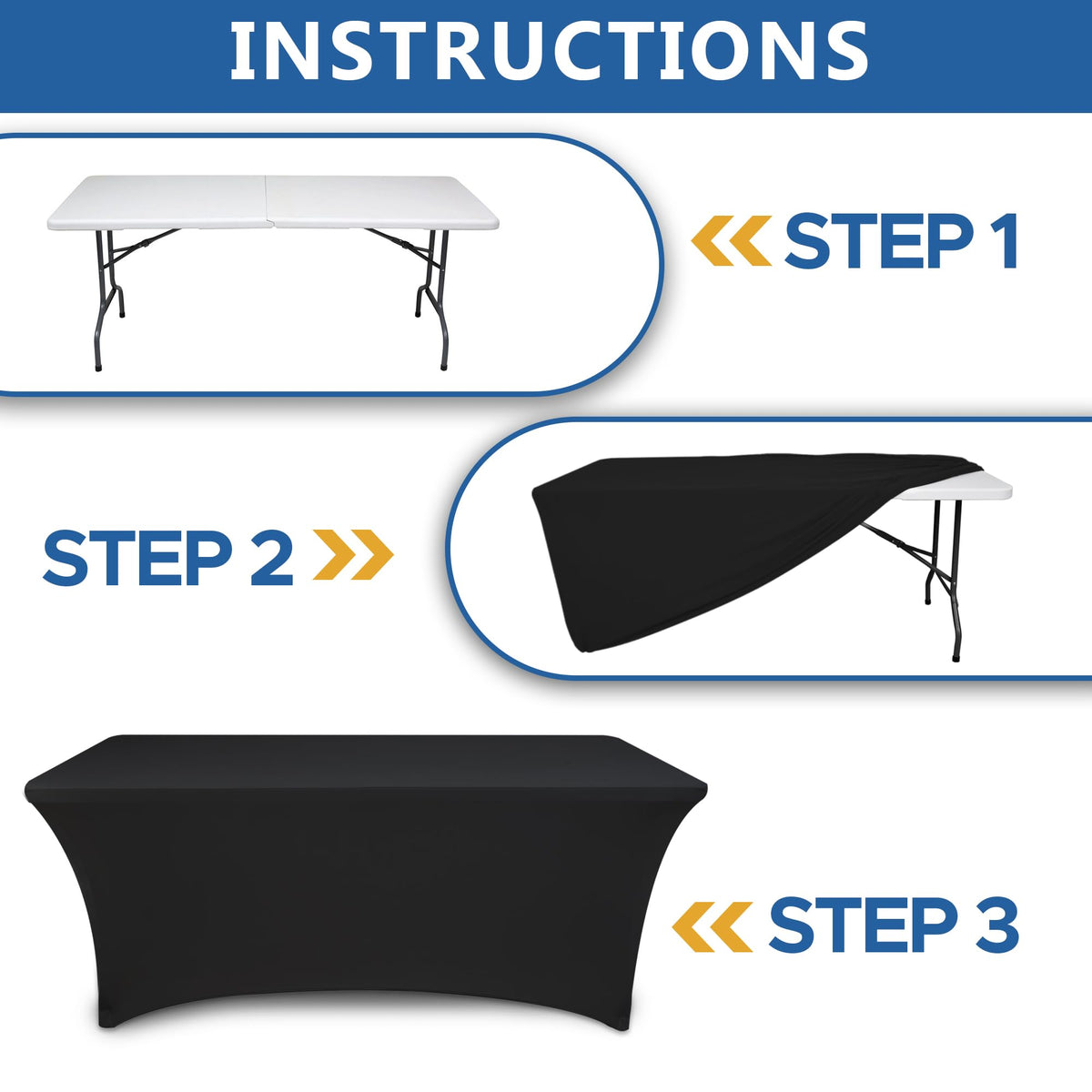 Enjoyidea spandex table cloth in classic black enhances booth displays.