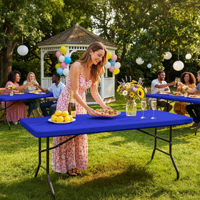 Enjoyidea Spandex table cover with elastic edge ensures stable, windproof dining setups.
