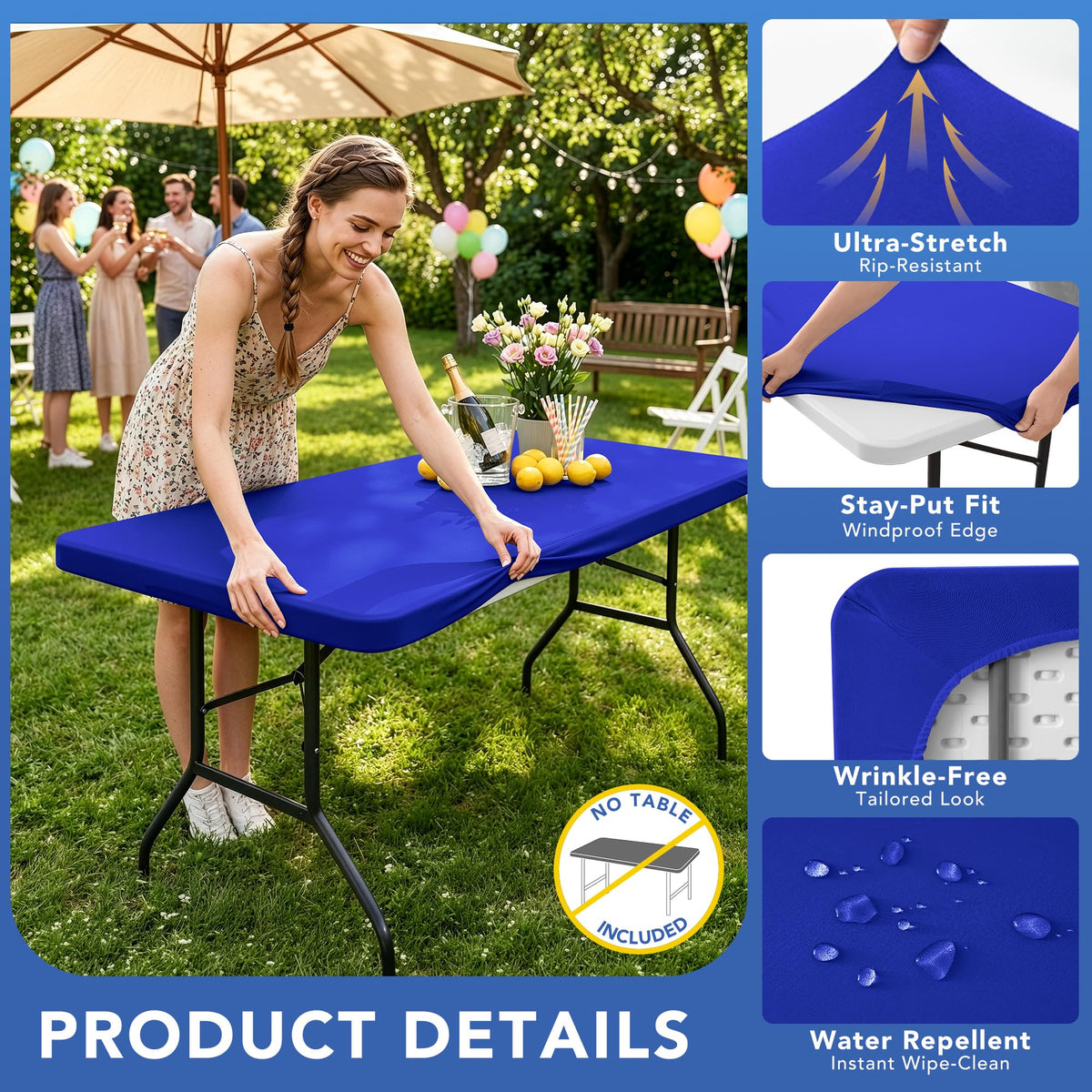 Enjoyidea Spandex table cover with elastic edge grips securely for wrinkle-free fit.