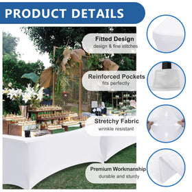 Enjoyidea stretchy white tablecloth fabric creates wrinkle-free, snug-fit coverage for quick events.