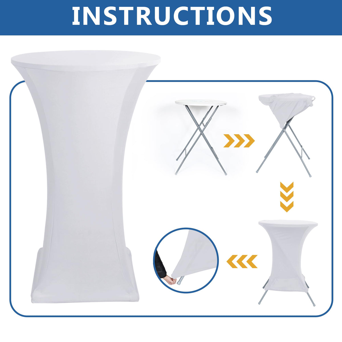 Enjoyidea machine-washable white table cover designed for quick cleanup.