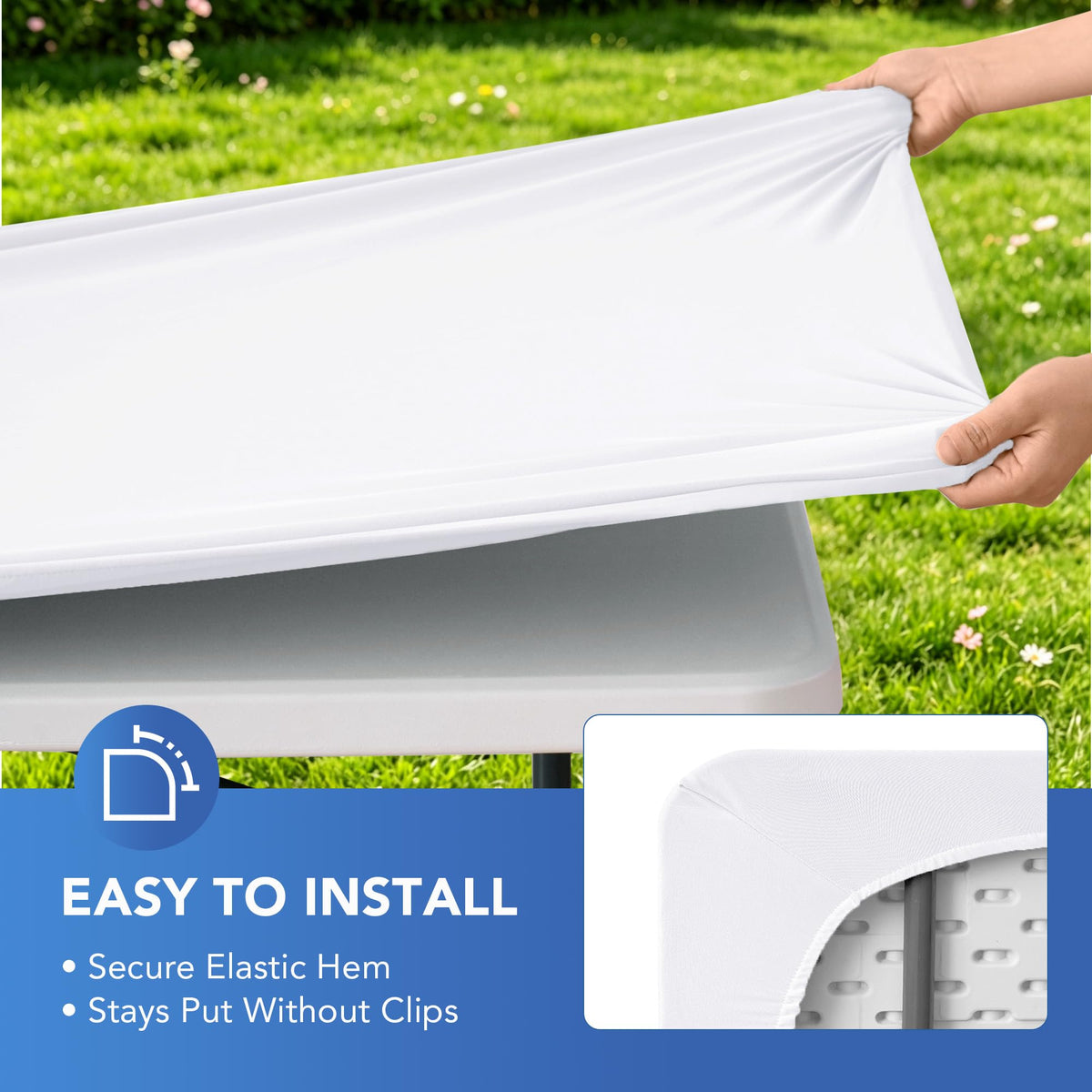 Wrinkle-free Enjoyidea tablecloth maintaining a tidy surface in a dining setting.