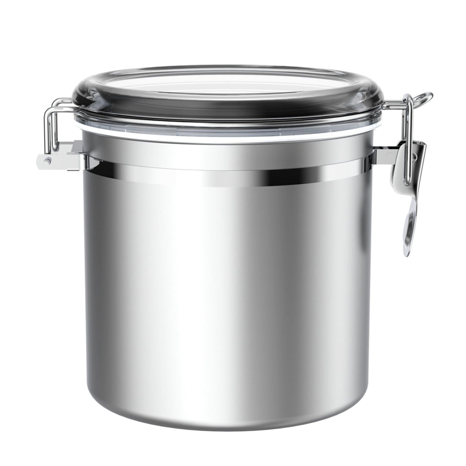 ENLOY 165oz stainless steel canister with clear lid for easy visibility.