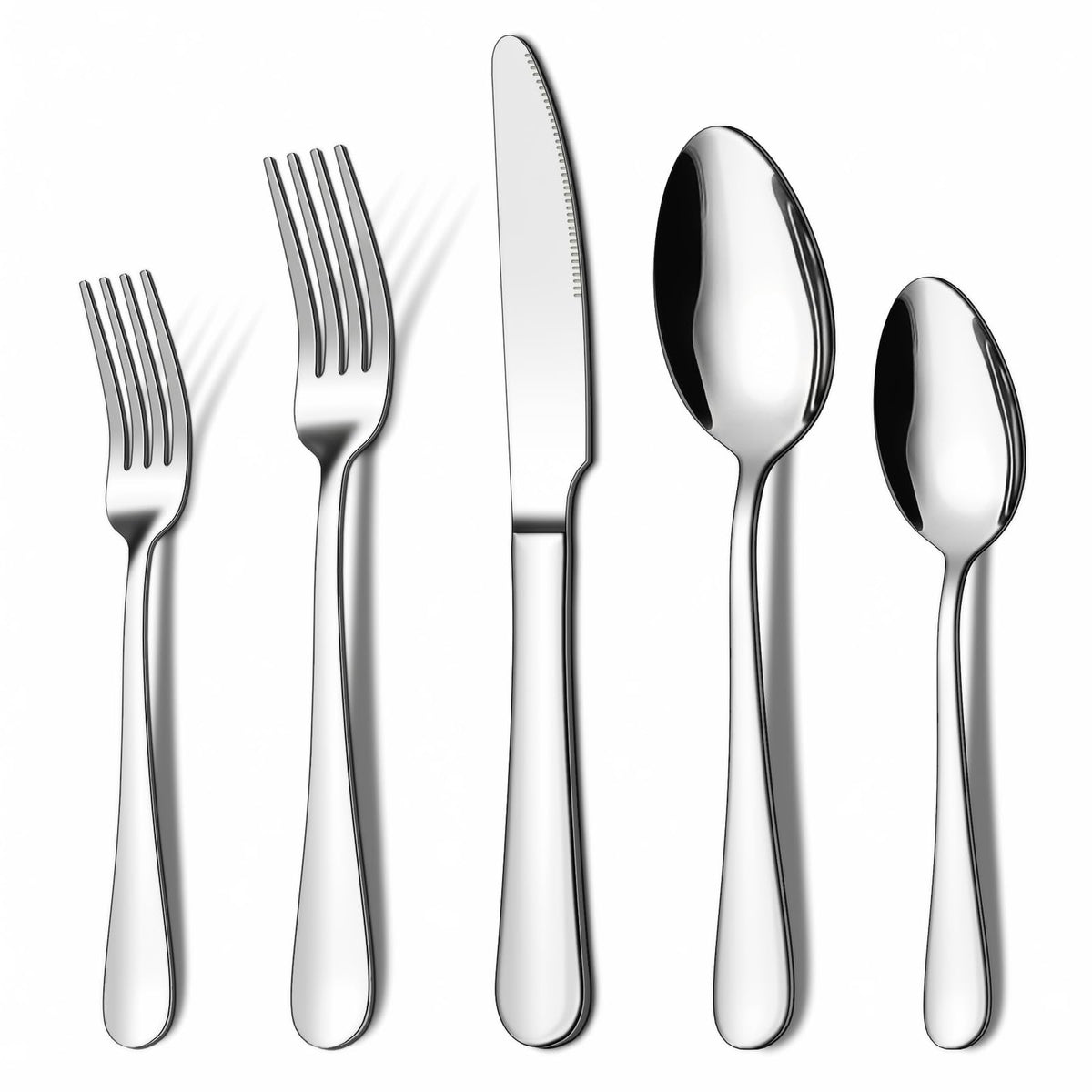 ENLOY 20-piece flatware set on a dining table showing complete service and timeless style.