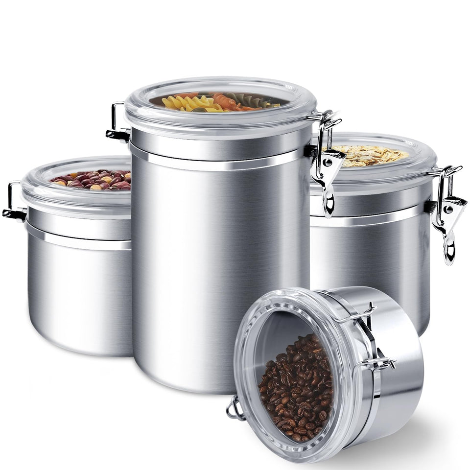 ENLOY airtight canister set on the counter with contents visible for quick identification.