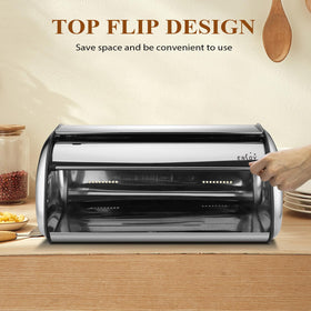 ENLOY bread box top-lid flat surface ideal for extra storage.
