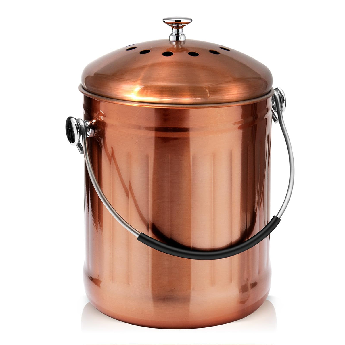 ENLOY compost bin on kitchen counter with matte copper finish for easy organic waste collection.