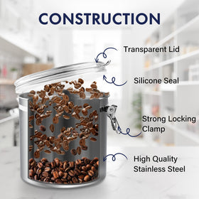Stainless steel ENLOY canister in dishwasher-safe design.